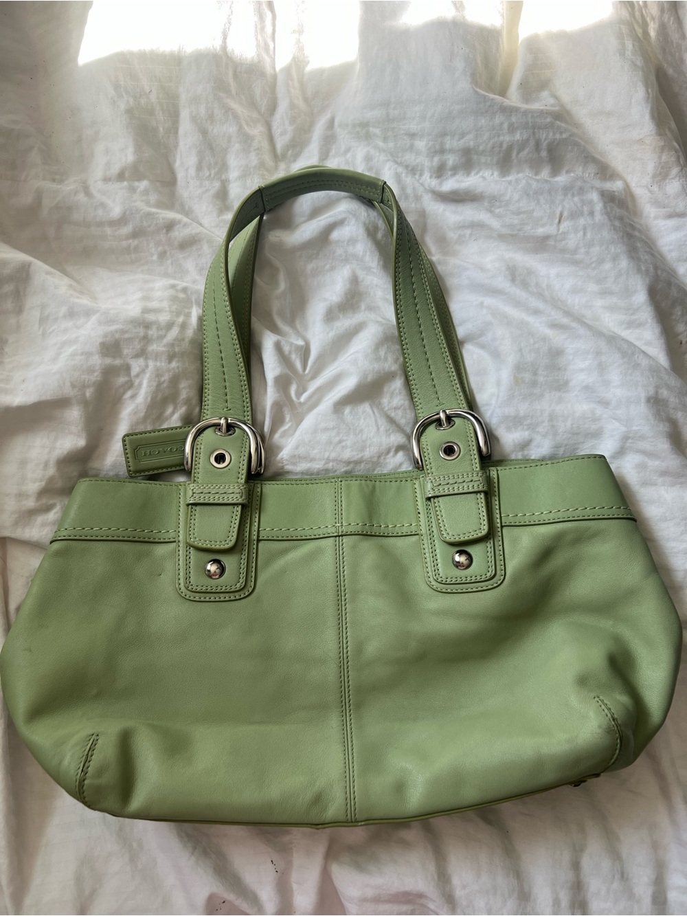 Coach Light Green Leather Shoulder Bag with Dual Straps - Picture 3 of 8